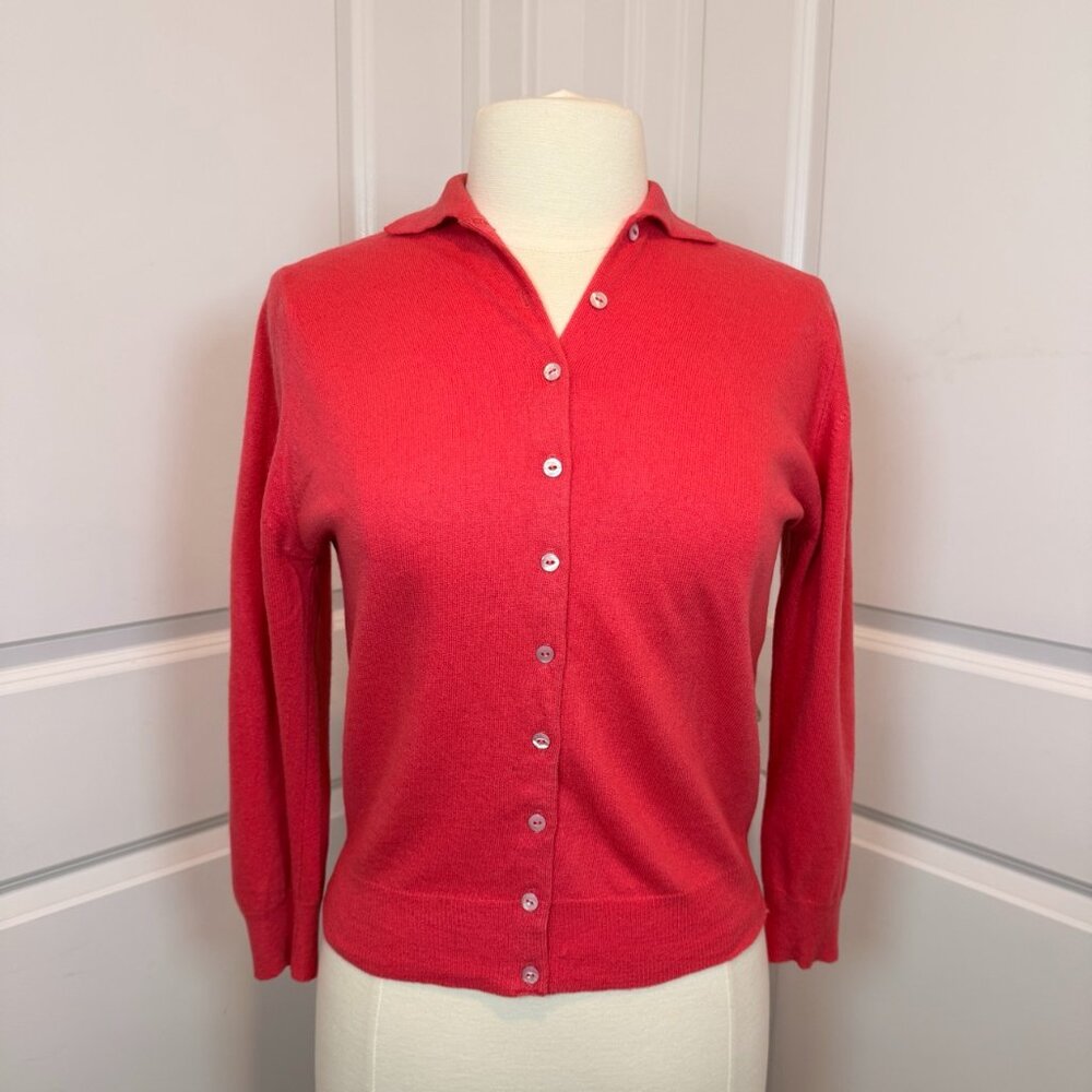 Vintage 50s Fully Fashioned by "De Leux" - Red Cashmere Cardigan Classic Preppy